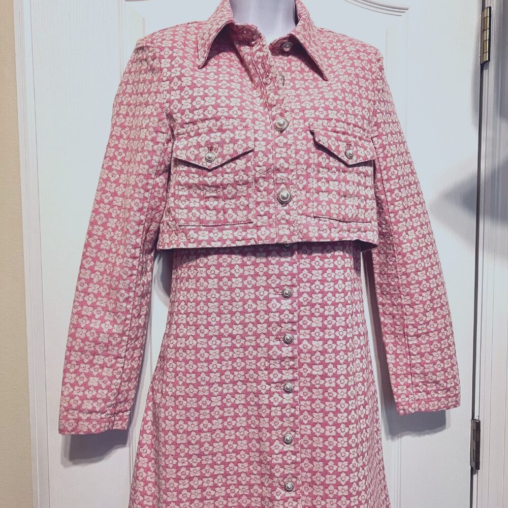 Pink Mini Dress with Cropped Jacket - Women's Two-Piece Set